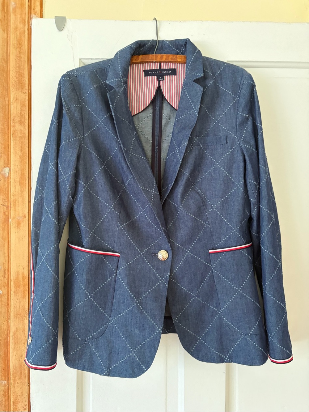 Tommy Hilfiger Navy Quilted Blazer with Red-Trim Details